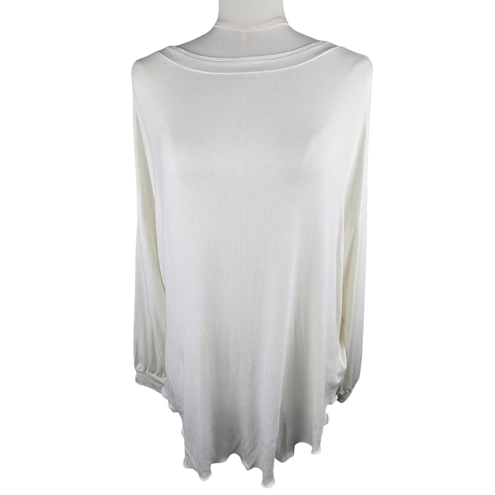 Free People Shimmy Shake Ribbed Top Women XS Ivory Boho Twist Back Lagenlook